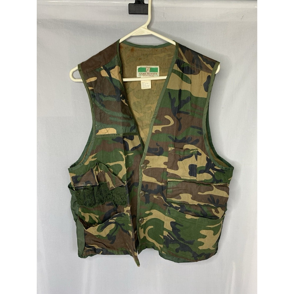 Mens M‎ Vintage Game Winner Camo Hunting Vest Bullet Pocket Vented